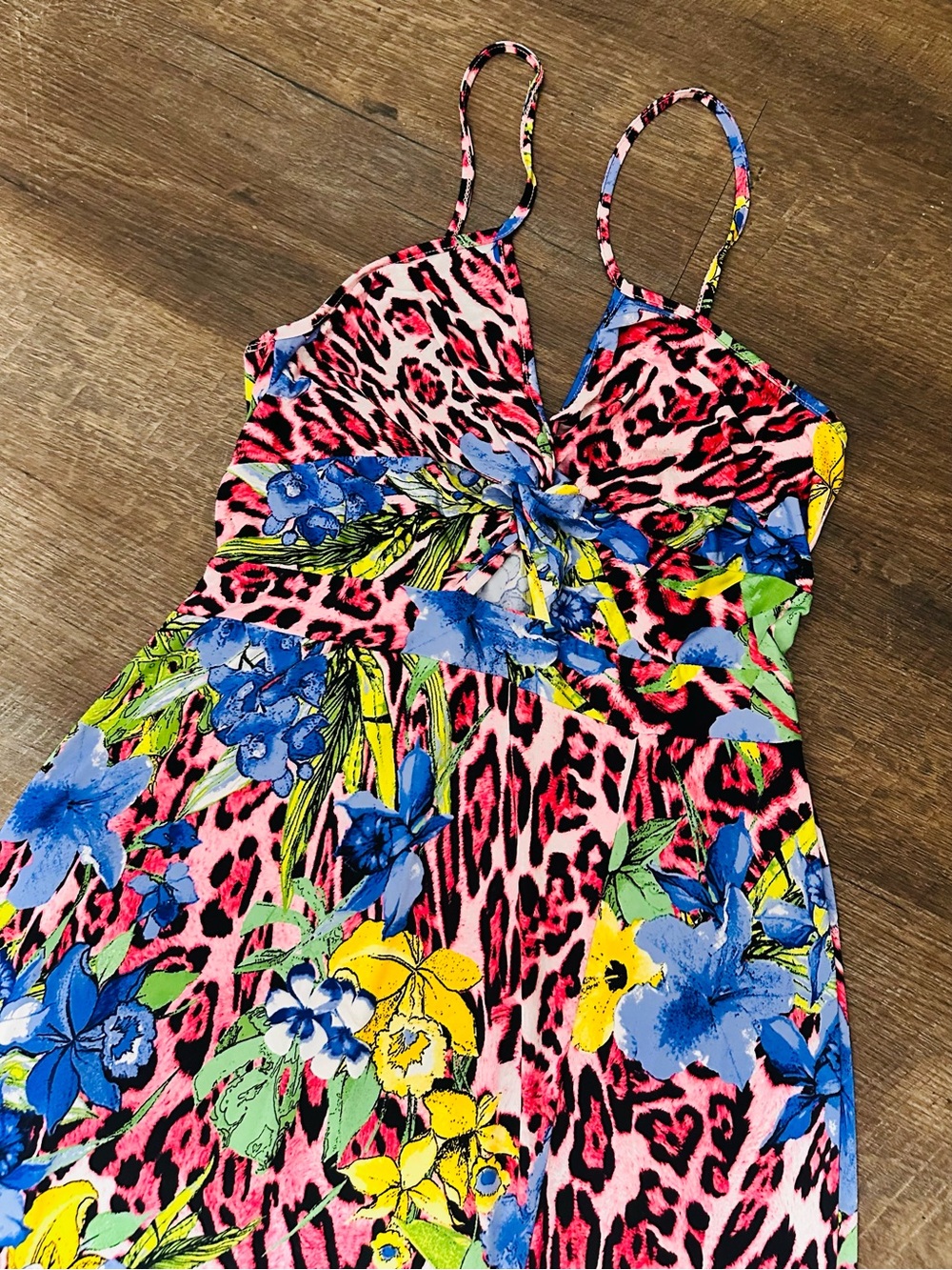Timing Pink Floral & Leopard One-Piece Swimsuit Dress